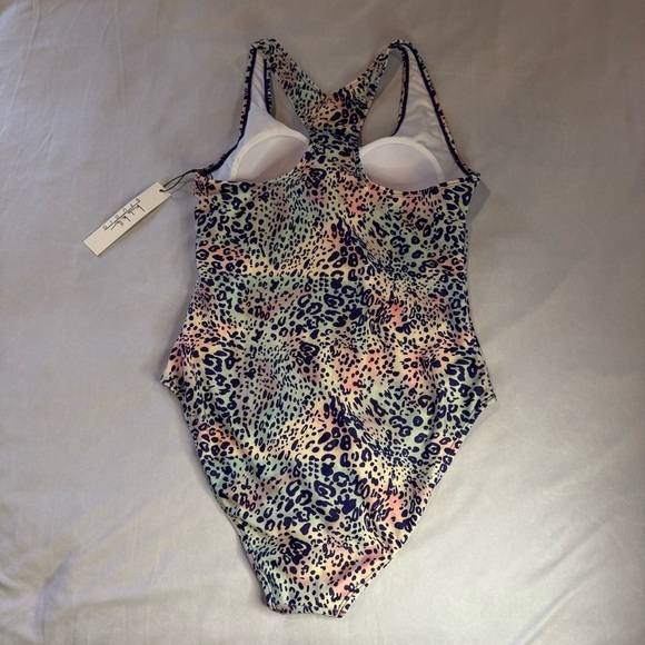 Nicole Miller Bathing Suit Cheetah Print, Racer Back, Size L - Picture 4 of 9